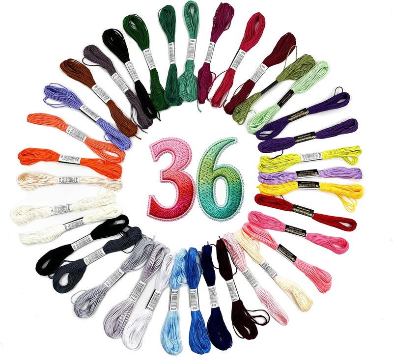Zhenqing 36 Colors Embroidery Thread Set with DMC Codes - Premium Cotton Sewing Floss for Cross Stitch, 8m per Skein, Ideal for Variety of Needlecraft Projects - Image 1